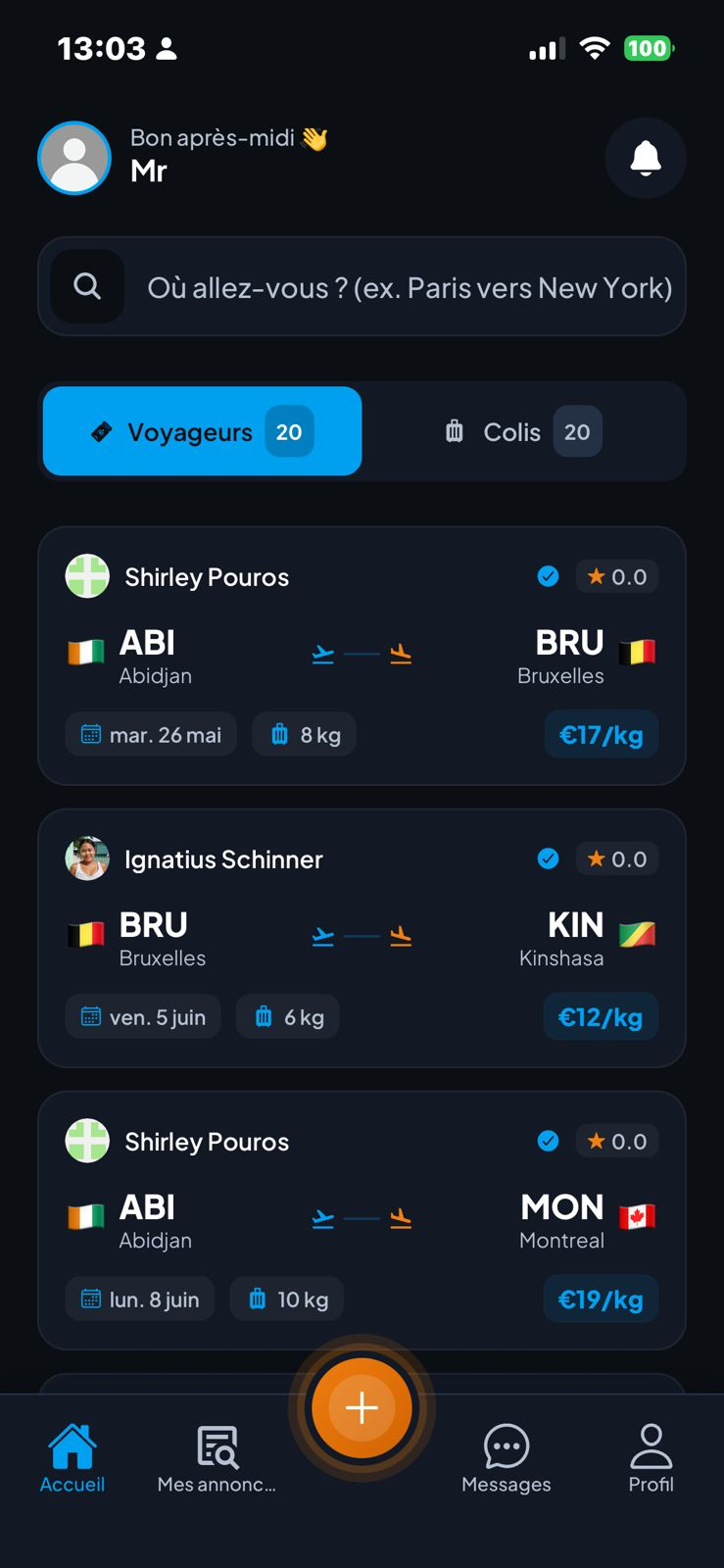 Aperçu mobile de l’application BagX